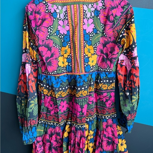 NWT FARM Rio Embellished Pink and Blue Bishop Sleeve Sundress 100% Cotton XS - Picture 9 of 16